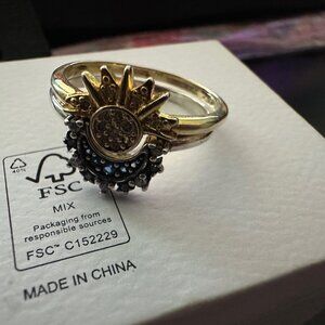 Celestial Sun and Moon Ring Set, Sparkling Sun Ring/Blue Moon Ring SZ 9